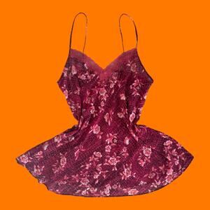 00's vintage red floral chiffon lace y2k slip dress LARGE